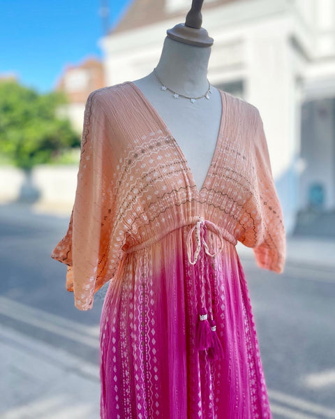 Boho Ombre Maxi Dress | Orange/Pink