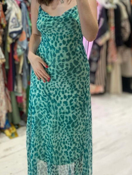 Leopard Print Ruched Maxi Dress | Green