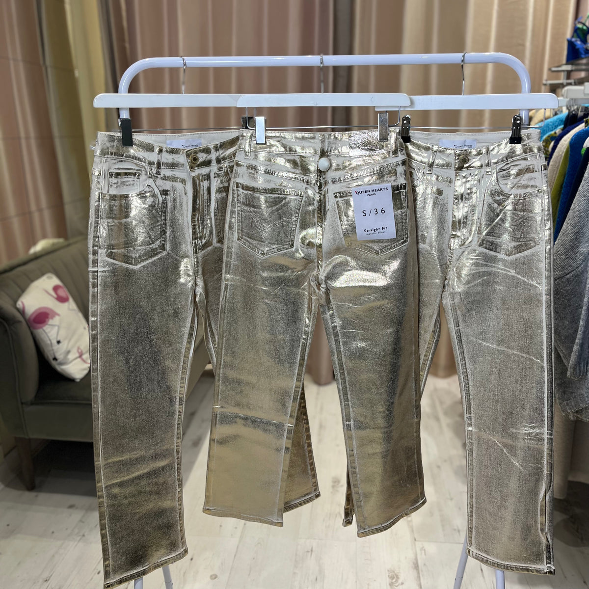 Metallic Straight Leg Jeans | Gold