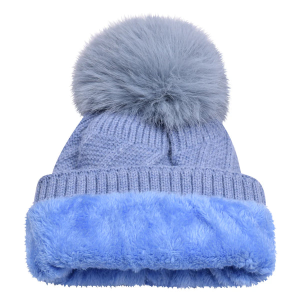 Diamante Cuff Knitted Bobble Hat | Soft Blue