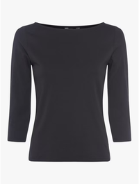 Great Plains | Hollie Organic Cotton Jersey 3/4 Sleeve Boat Neck Top | Black