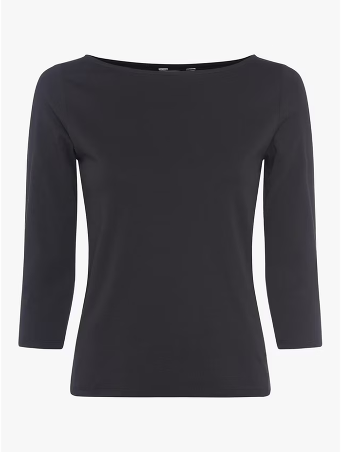 Great Plains | Hollie Organic Cotton Jersey 3/4 Sleeve Boat Neck Top | Black
