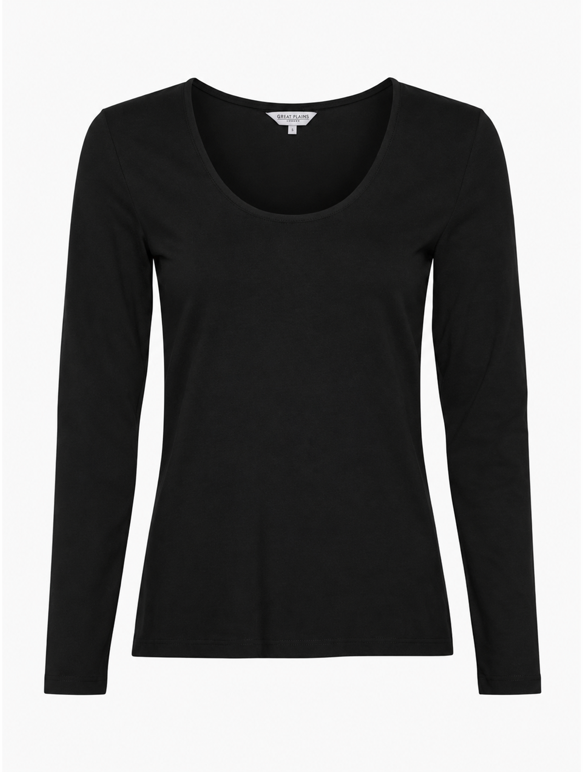 Great Plains | Organic Cotton Jersey Long Sleeved Scoop Neck Top | Black