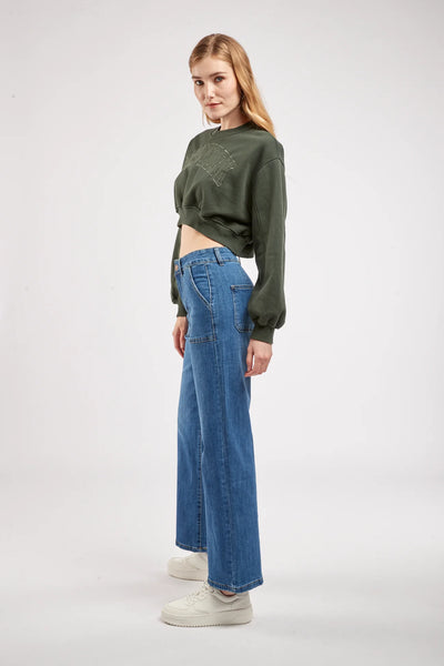 Toxik3 Rowan Wide Leg Cropped Retro Jeans | Blue