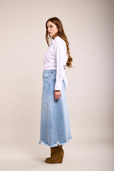 Toxik3 Distressed Denim Long Skirt | Light Vintage Wash