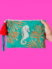 Coral Seahorse Clutch Bag