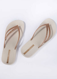Bossa Soft V Flip Flops | Beige/Gold