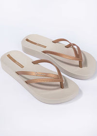 Bossa Soft V Flip Flops | Beige/Gold