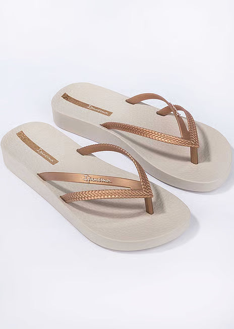 Bossa Soft V Flip Flops | Beige/Gold