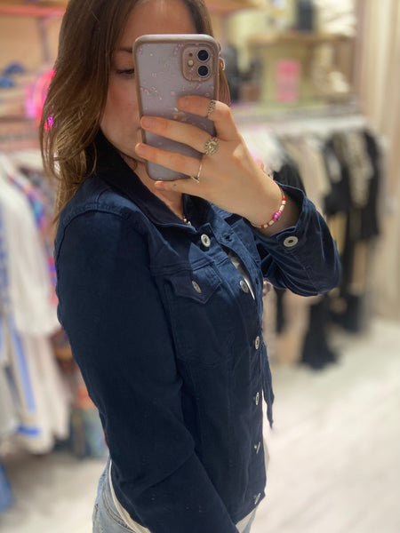 Denim Fitted Stretch Jacket | Navy