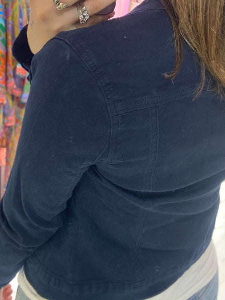 Denim Fitted Stretch Jacket | Navy