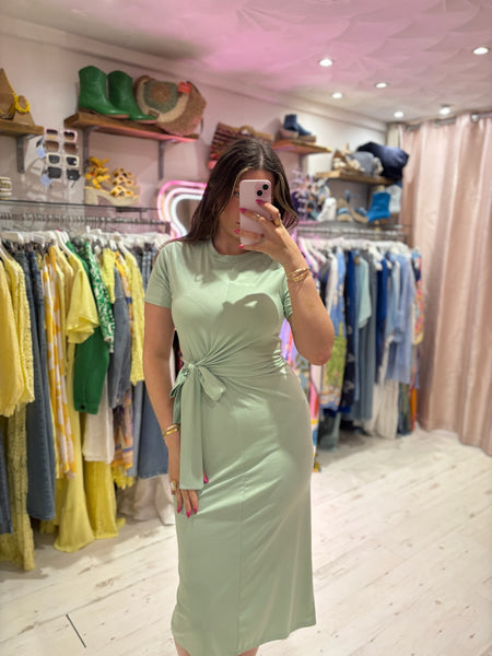 Jersey Stretch Tie Detail Midi Dress | Mint