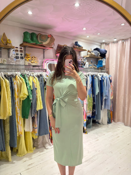 Jersey Stretch Tie Detail Midi Dress | Mint