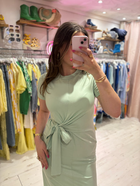 Jersey Stretch Tie Detail Midi Dress | Mint