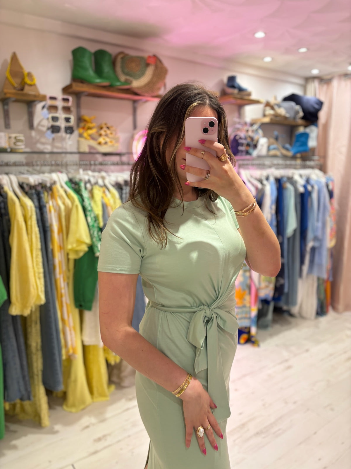 Jersey Stretch Tie Detail Midi Dress | Mint