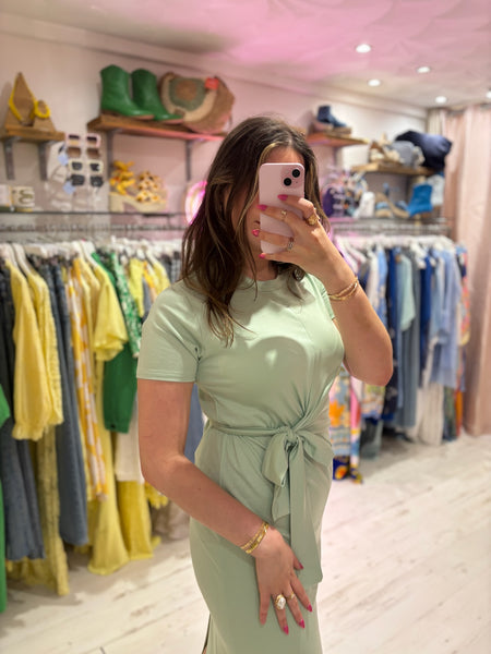 Jersey Stretch Tie Detail Midi Dress | Mint
