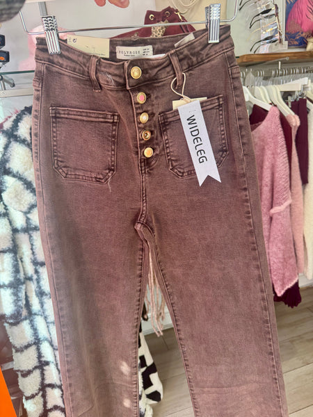 Folyrose Retro Wide Leg Jeans | Vintage Dusky Pink Wash