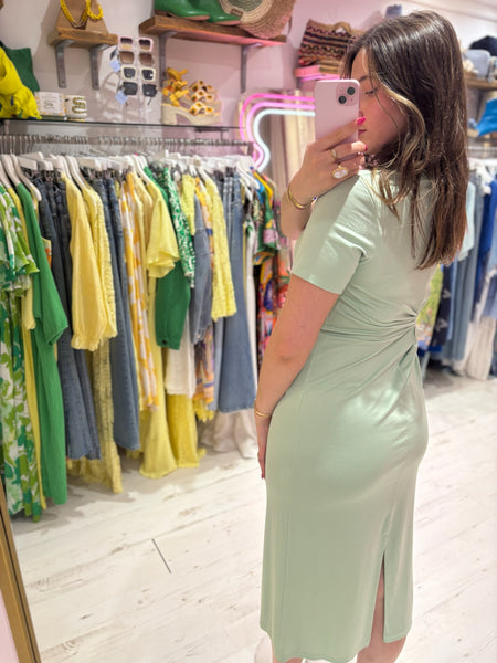 Jersey Stretch Tie Detail Midi Dress | Mint