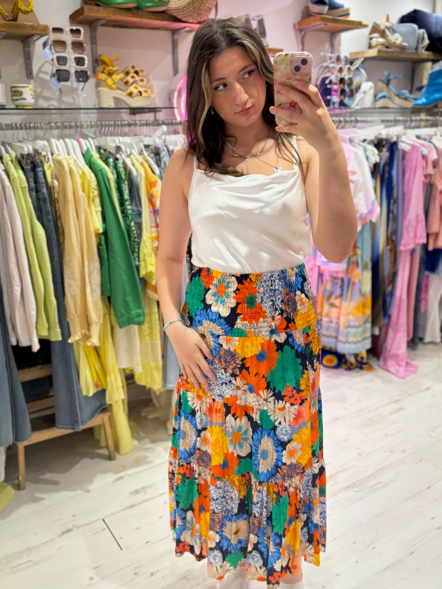 Louisa Printed 2-in-1 Dress and Skirt | Retro Flowers Navy Multi