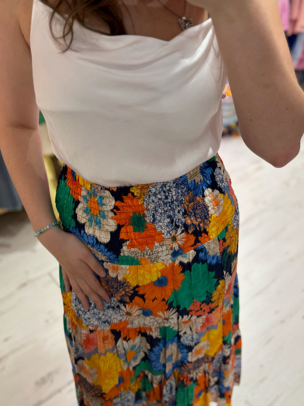 Louisa Printed 2-in-1 Dress and Skirt | Retro Flowers Navy Multi