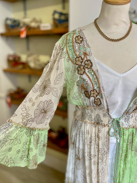 Boho Embellished Floral Kimono | Green