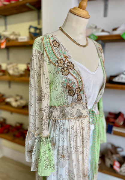 Boho Embellished Floral Kimono | Green