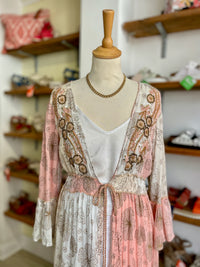Boho Embellished Floral Kimono | Dusky Pink