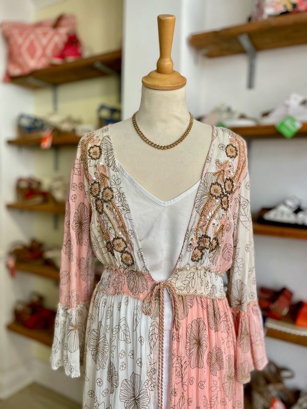 Boho Embellished Floral Kimono | Dusky Pink