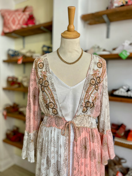 Boho Embellished Floral Kimono | Dusky Pink