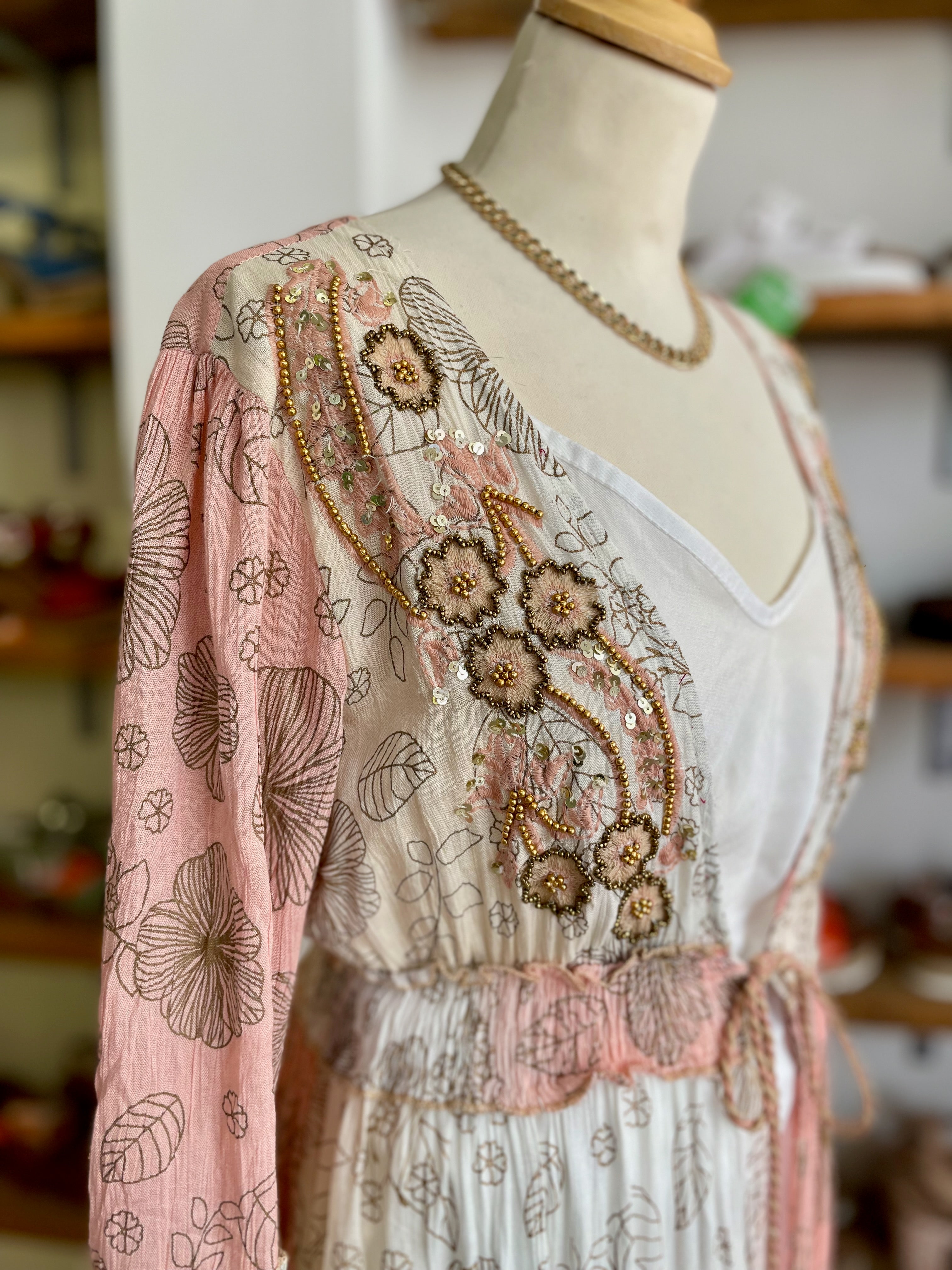 Boho Embellished Floral Kimono | Dusky Pink