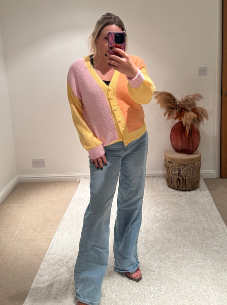 Pastel Colour Block Cardigan | Yellow Multi