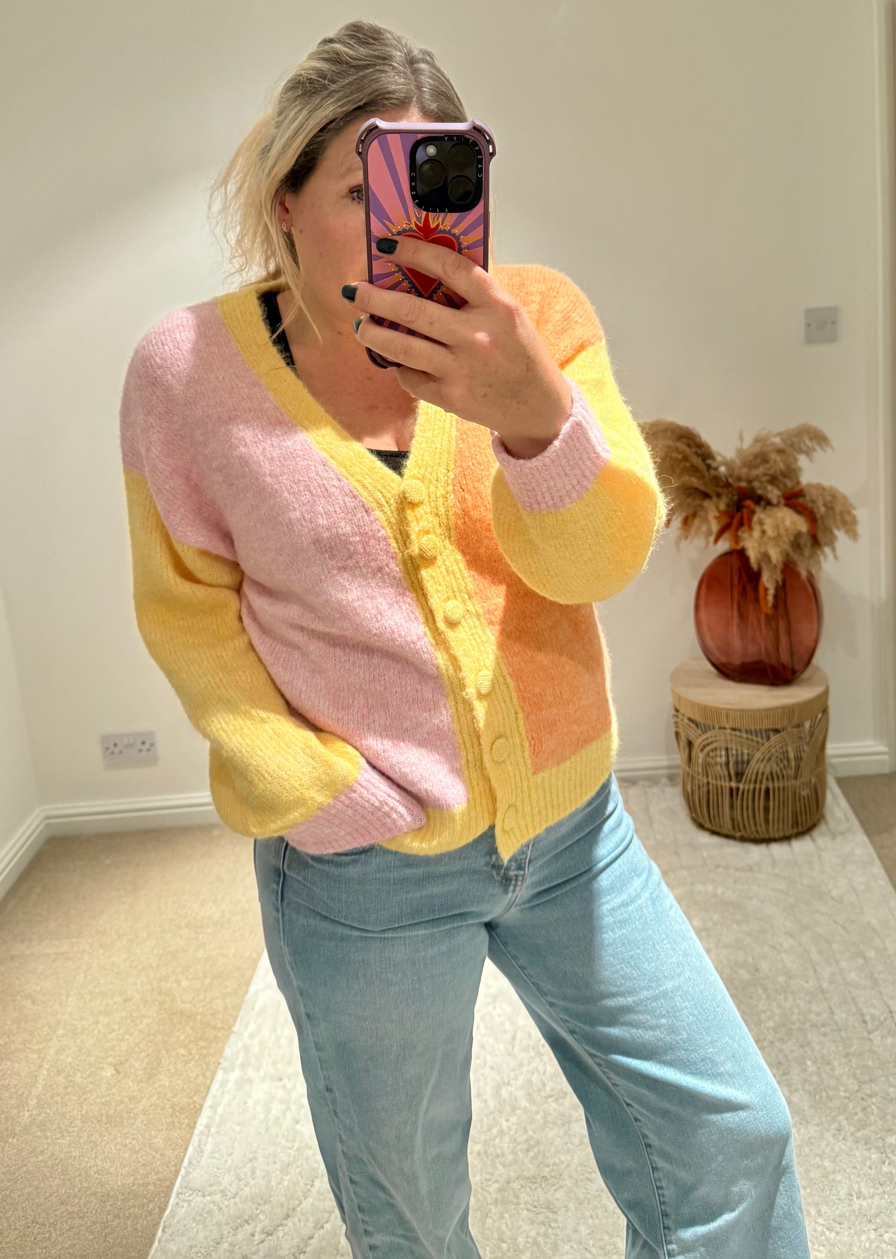 Pastel Colour Block Cardigan | Yellow Multi