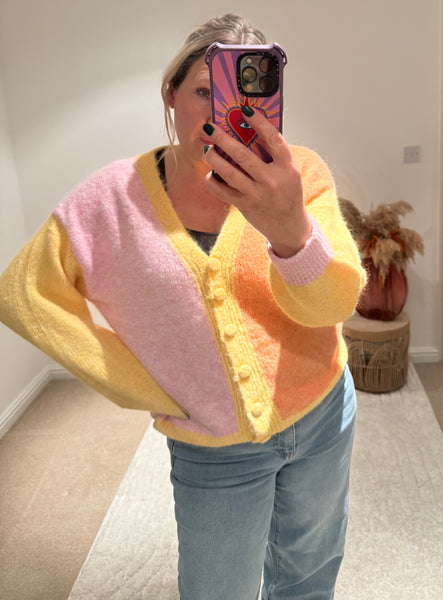 Pastel Colour Block Cardigan | Yellow Multi