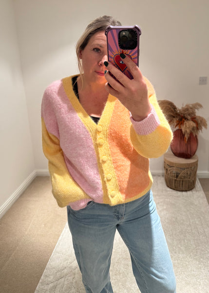 Pastel Colour Block Cardigan | Yellow Multi