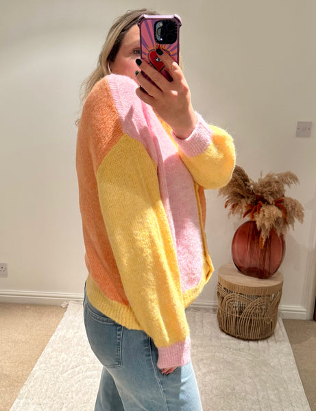 Pastel Colour Block Cardigan | Yellow Multi