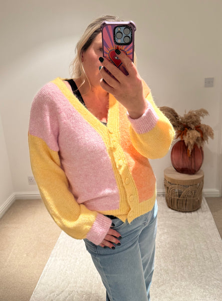 Pastel Colour Block Cardigan | Yellow Multi