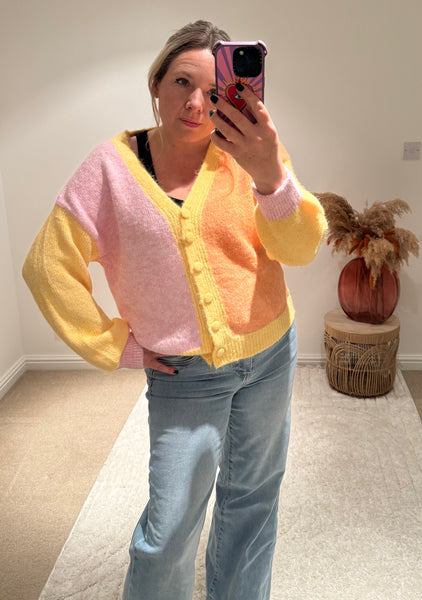 Pastel Colour Block Cardigan | Yellow Multi