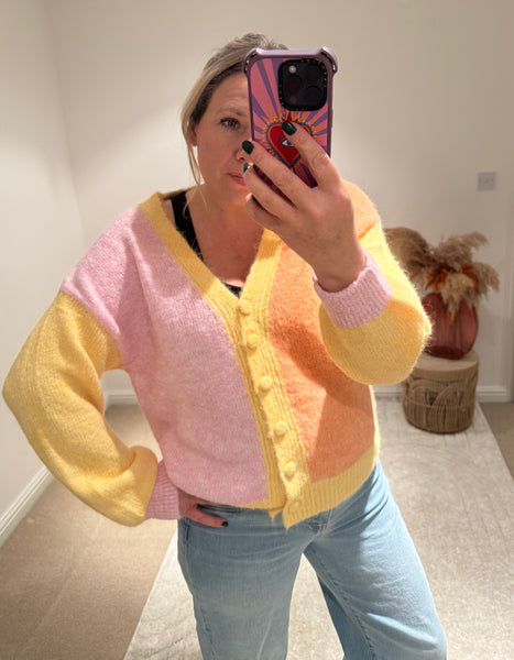 Pastel Colour Block Cardigan | Yellow Multi