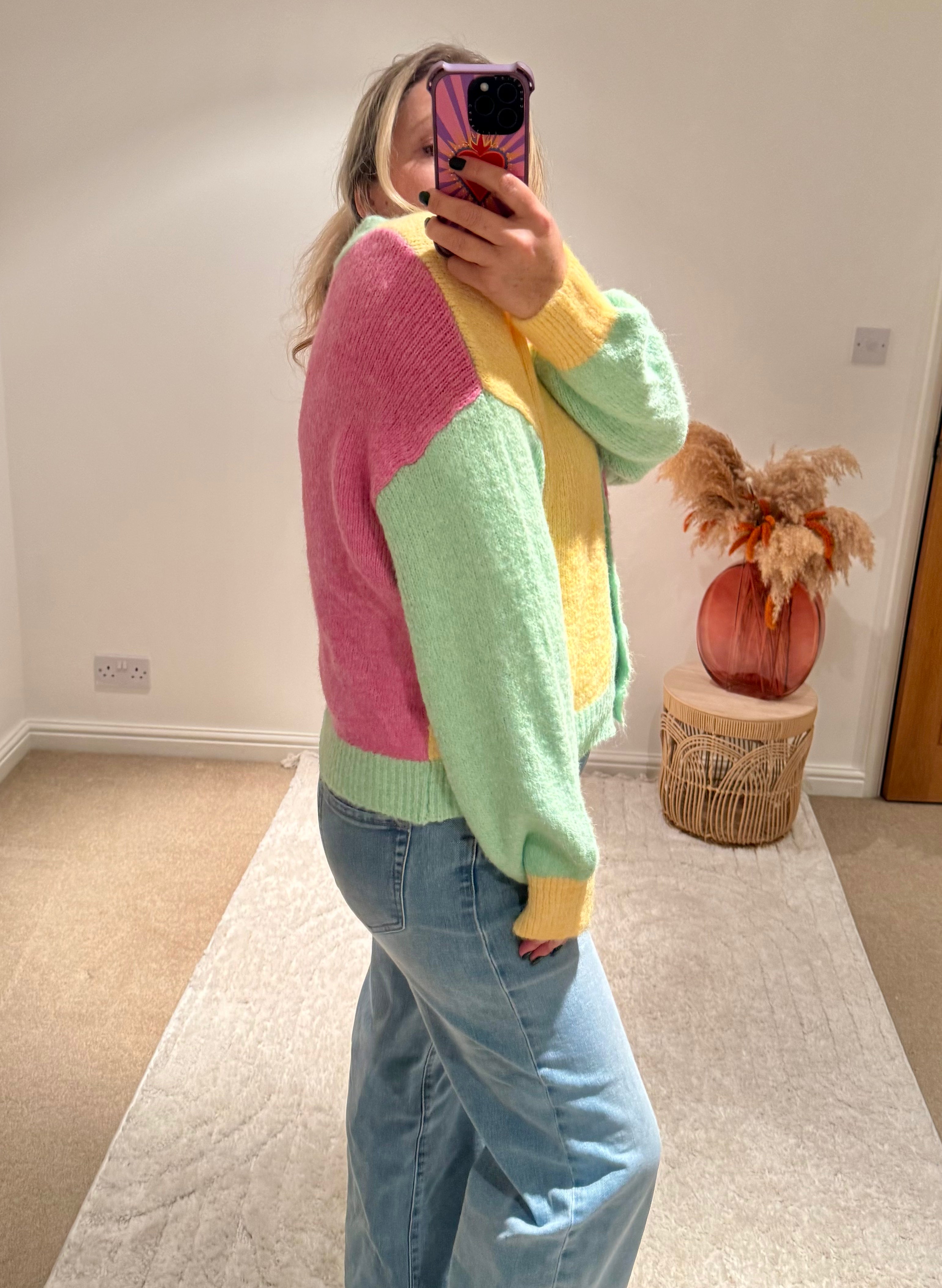 Pastel Colour Block Cardigan | Green Multi