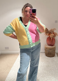 Pastel Colour Block Cardigan | Green Multi