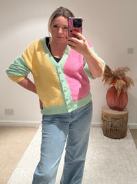 Pastel Colour Block Cardigan | Green Multi