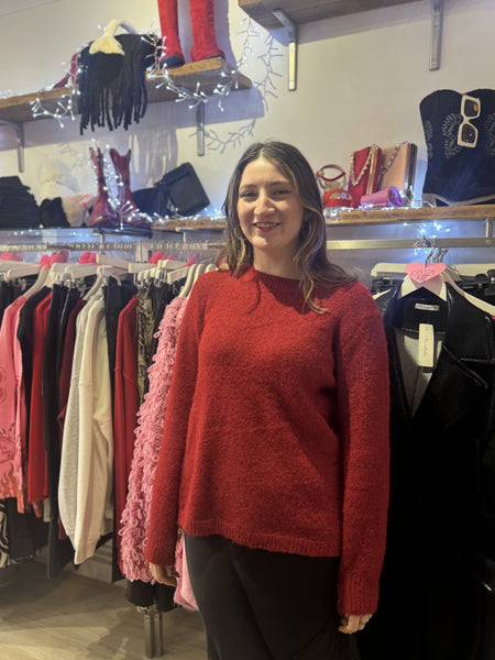 Sequin Bow Back Jumper | Deep Red
