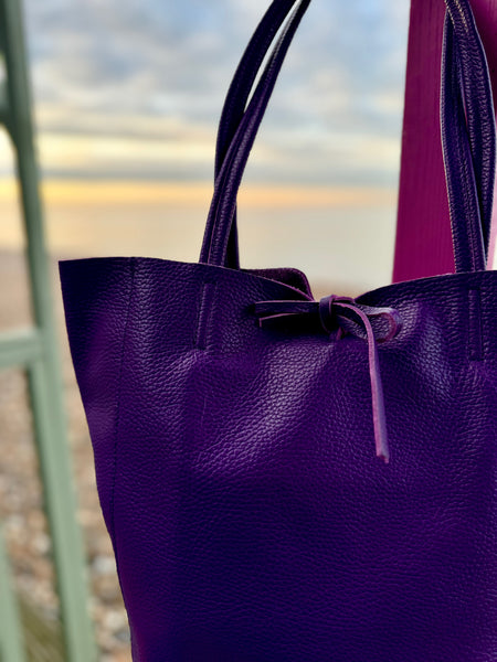Plain Leather Large Shopper Bag | Purple