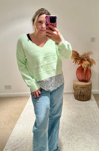 Pretty Lace Detail Striped Jumper | Soft Mint