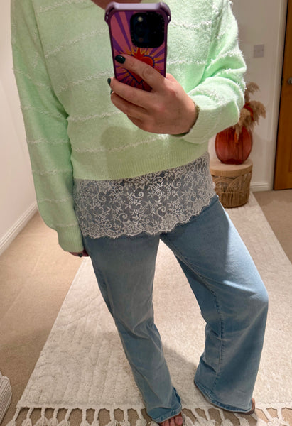 Pretty Lace Detail Striped Jumper | Soft Mint