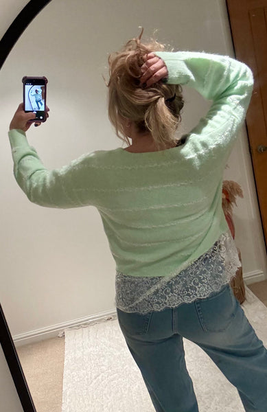 Pretty Lace Detail Striped Jumper | Soft Mint