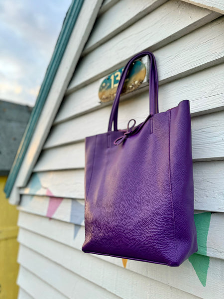 Plain Leather Large Shopper Bag | Purple
