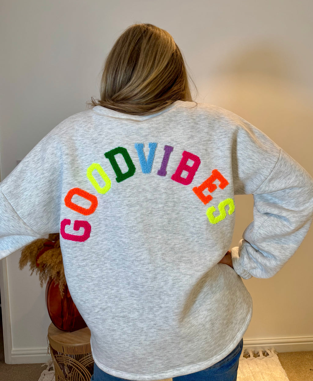 Good Vibes Soft Oversized Sweatshirt | Grey Marl