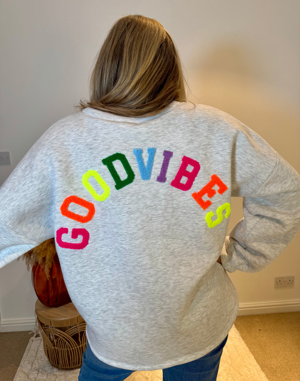 Good Vibes Soft Oversized Sweatshirt | Grey Marl
