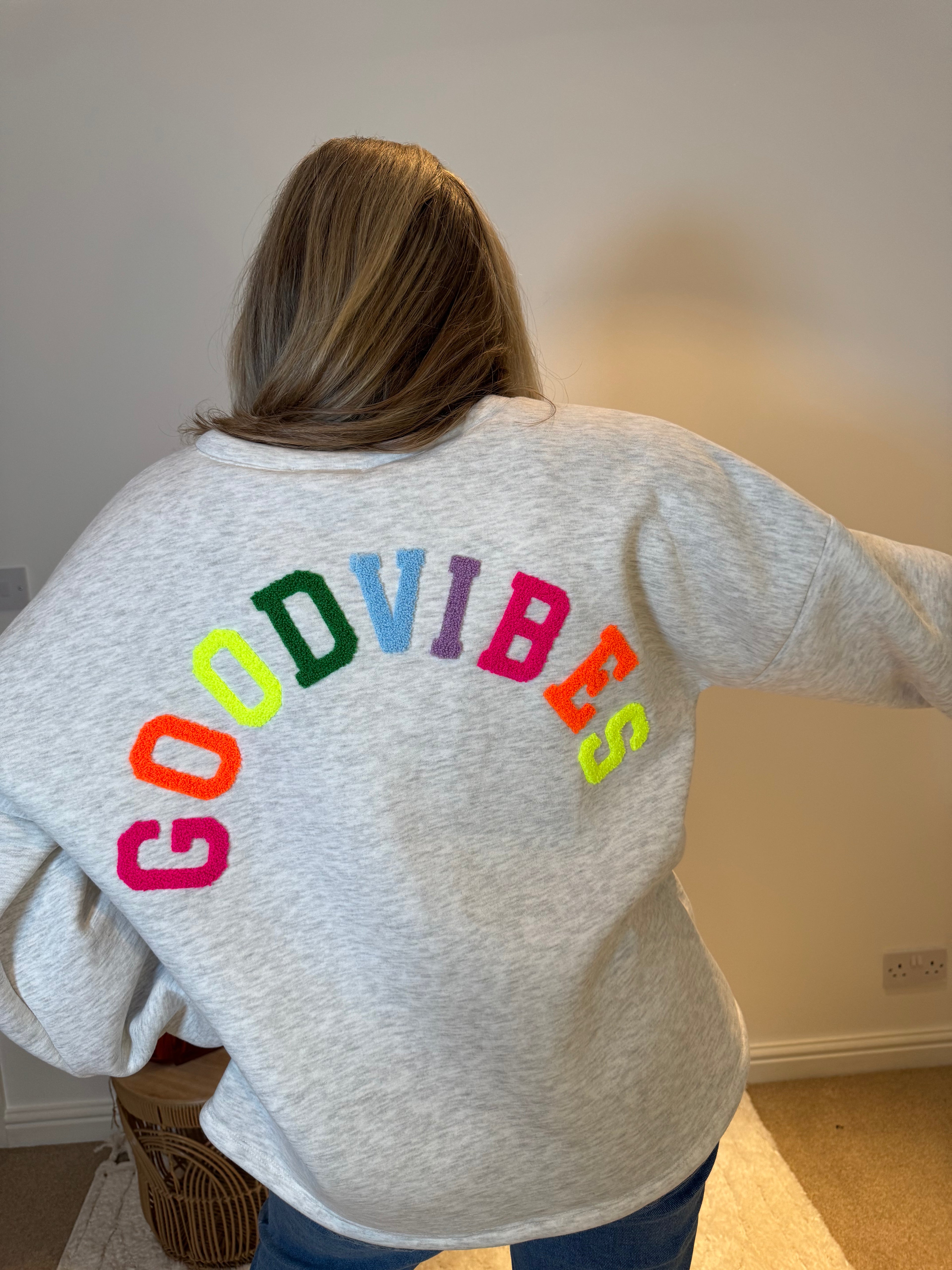 Good Vibes Soft Oversized Sweatshirt | Grey Marl